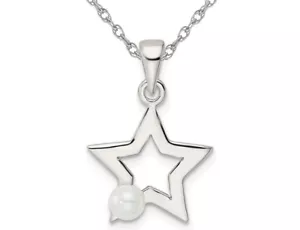 Sterling Silver Star Charm Pendant Necklace with Simulated Pearl and Chain - Picture 1 of 4