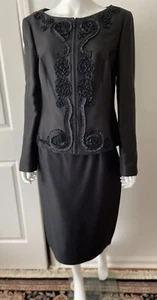 Nuevo Traje de Seda Negro ESCADA Floral Desplazamiento Acentuado Chaqueta y Falda Talla 40 - Imagen 1 de 12