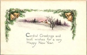 Vintage Neujahr Postkarte herzliche Grüße zart ~ Aquarell ~ Gibson Kunst - Bild 1 von 3