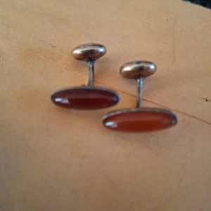 Vintage Art Deco Amber Lucite Oval Cabochon Cuff Links Pair Retro Classy READ C - Picture 1 of 4