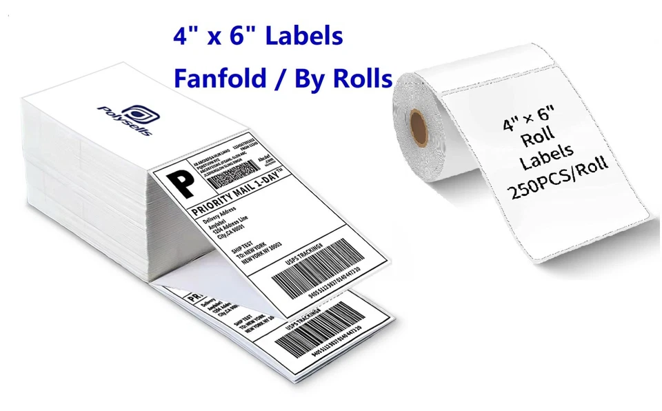 4"x6" Direct Thermal Shipping Labels for Zebra&Rollo Printers Fanfold and Rolls - Image 1 of 4