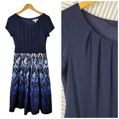 Vestido Coldwater Creek Talla 8 Azul Marino Fiesta Plisado Ikat Ombre Falda Para Mujer Foto 1 de 4