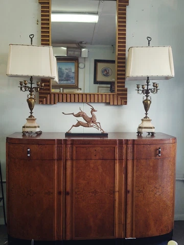 English Art Deco Sideboard Buffet Burl Wood Cover