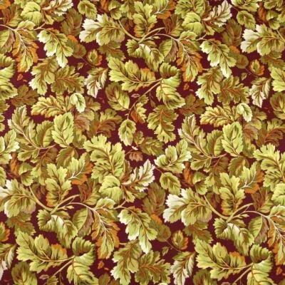 Gold & Pear Green Packed Leaves on Dk Brown, A Clothworks Cotton, 1/2 Yd PLUS - Image 1 of 3