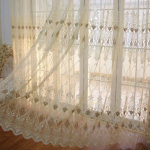 Luxury Embroidered Curtains Net Fabric Tulle Window Drape Pelmets Sheer Panel - Picture 1 of 12