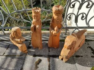 Sehr große Krippe Figuren Weihnachten massiv Holz geschnitzt, alte Handarbeit