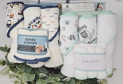 Juego de baño de bebé de construcción y playa para niños - Sandy & Simon 12 piezas con capucha Foto 1 de 4