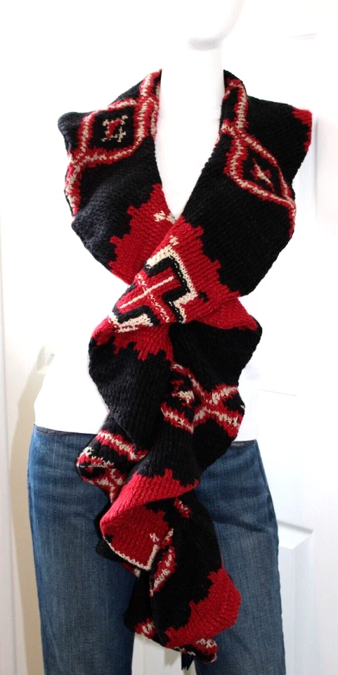 De colección Nuevo con Etiquetas Ralph Lauren Colección Etiqueta Azul Bufanda Roja Negra 60"x 6" Suroeste Foto 1 de 4