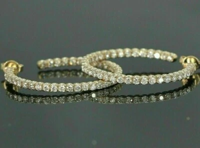 4Ct Round Lab Created Diamond Inside Outside Hoop Earring 14K Yellow Gold Plated - Image 1 of 4