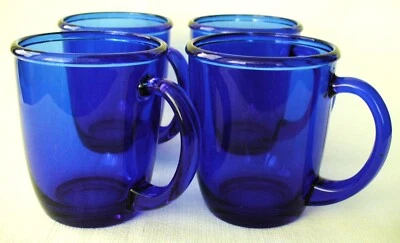 4~Vint~Cocoon~ARCOROC~France~COBALT BLUE~Glass~3.75” x 3.25"~MUGS~Rolled Rim~EC - Image 1 of 4
