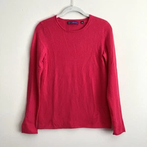 Saks Fifth Avenue Sweater 100% Cashmere Crew Neck Hot Pink Womens Small Classic - Picture 1 of 7