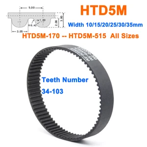 HTD5M 170-515 Close Loop Timing Synchronous Belt Pitch 5mm Width10/15/20/25/30mm - Picture 1 of 4