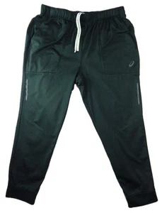 Asics Fleece Jogger Pants Men XL 36x30 Green Woven Drawstring Tapered Zip Pocket - Picture 1 of 9