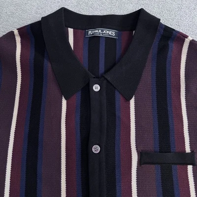 PJ Paul Jones Camisa polo de punto con botones a rayas para hombre Manga corta Vintage L Foto 1 de 4