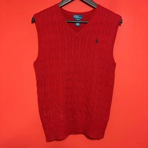 Polo Ralph Lauren Kids Red Cable Knit Cotton Sweater Vest Large (14-16) - Picture 1 of 6