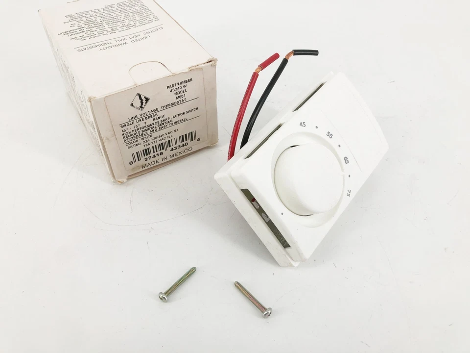 New Cadet 43340 W Line Voltage Thermostat Model M601 120/240/277V 1 Pole White - Image 1 of 4