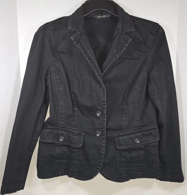 Eddie Bauer Womens Black Denim Soft Wash Stretch Outdoors Jacket Size L - Изображение 1 из 4