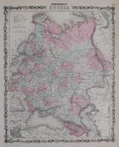Original Hand Colored 1862 Johnson Map RUSSIA Moscow St Petersburg Crimea Warsaw - Picture 1 of 14