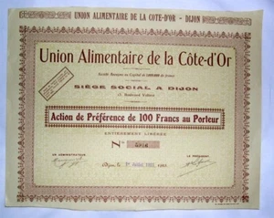 Action Ancienne : union alimentaire de la cote d or ( 225 ) - Foto 1 di 1