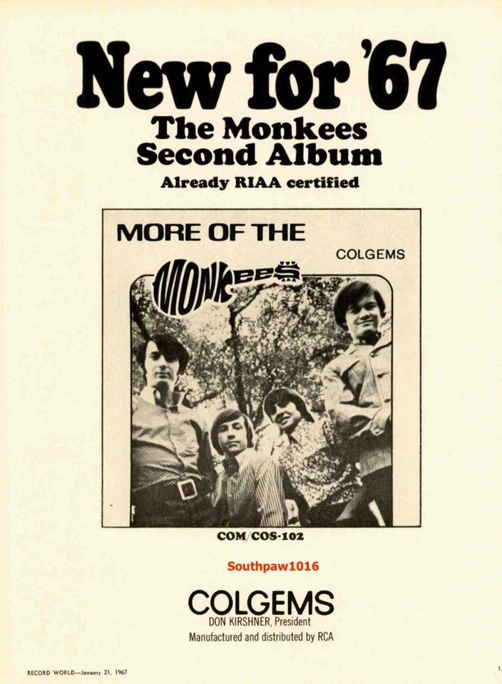 1967 The Monkees "More Of The Monkees" Album Release Industry Promo Ad Print - Image 1 of 1