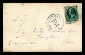 DR WHO 1877 CINCINNATI OH FANCY CANCEL 2 GREEN TO FAIRFIELD IA i70882 - Picture 1 of 2