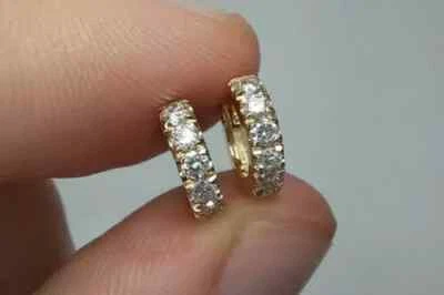 Lab-Created Diamond Huggie Hoop 1Ct Round Cut Earrings 14k Yellow Gold Plated - Image 1 of 4