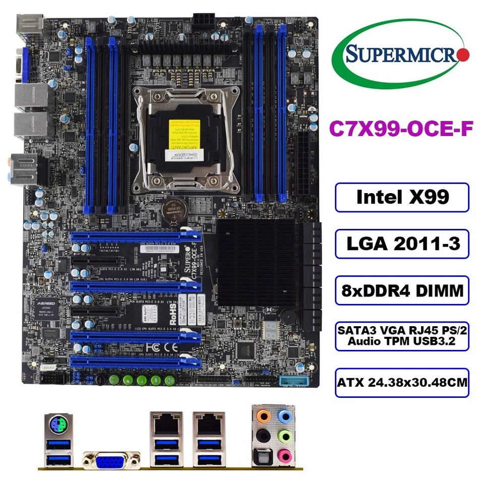 Supermicro LGA2011-3 Motherboard C7X99-OCE-F Intel X99 DDR4 for Intel Core i7/i5 - Image 1 of 4