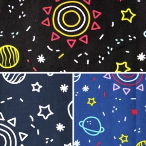 Polycotton Fabric Space Doodle Planet Galaxy Stars Earth Sun Jupiter - Picture 1 of 4