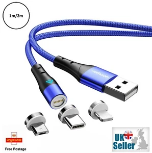 3 in 1 Magnetic Fast Charging USB Cable Charger 3A Phone Type-C Micro USB IOS - Picture 1 of 18