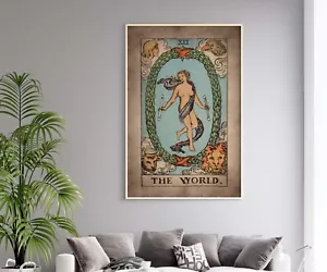 Tarot Card The World framed canvas print or poster Magic vintage wall Home Decor - Picture 1 of 12