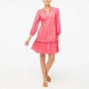 NWT J. Crew Poplin Tiered Ruffle Mini Dress Preppy Coal Pink XS - Picture 1 of 9