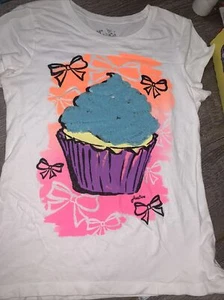 justice sz 14 neon cupcake bow shirt pink purple guc - Picture 1 of 5