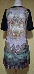 TED BAKER floral trees Shift dress size 12 party 3 leather black pink purple - Picture 1 of 21