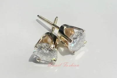 Pretty 1 Carat Moissanite Stud Earrings Set in 14 Karat Yellow Gold & Screwback - Image 1 of 4