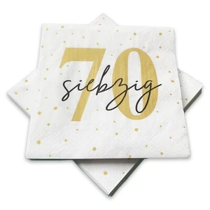 20 Servietten zum 70. Geburtstag 33 x 33 cm - weiß gold schwarz - Bild 1 von 2