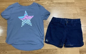 Girl's Gap & Cat & Jack Outfit Size 6 - Gray Sequin Star Top w/Jegging Shorts - Picture 1 of 7