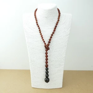 Red Amber Bead and Jet Necklace - Picture 1 of 8