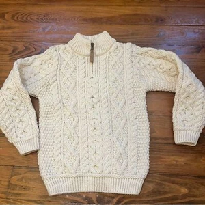 Blarney Wool Mills Merino Wool Cream Half Zip Fisherman Aran Sweater NWT Kids - Picture 1 of 14