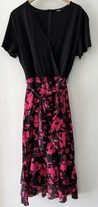 Maxi Vestido BTFBM Mujer Manga Corta Cuello en V Floral Rosa y Negro Cinturón XL - Imagen 1 de 8