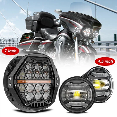 Faro LED de 7" + luz de paso de 4,5"" para Harley Heritage Softail Classic FLSTC Foto 1 de 4