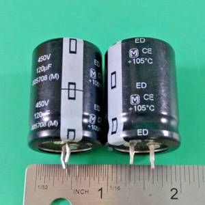 2 PCS PANASONIC EETED2W121JJ SNAP-IN CAPACITORS 120uF 450V 105C - Picture 1 of 4