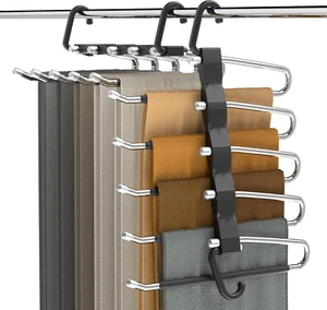 Pants Hangers Space Saving - 2 Pack Stainless Steel Anti-Slip Clothing Rack - Picture 1 of 12