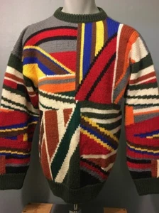 Vtg 80s 90s Wool Sweater Mens L Retro Cosby Hip Hop Boyfriend Loud Crazy Party - Picture 1 of 9