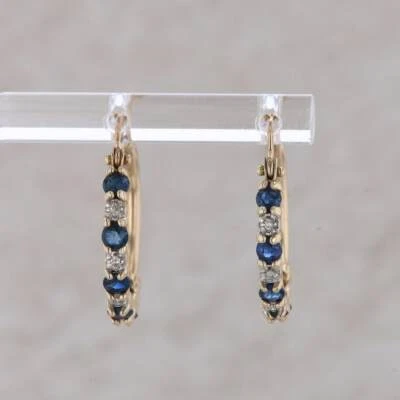 14K Yellow Gold Plated Round Cut Lab Created Sapphire Hoop Earrings - Image 1 of 4