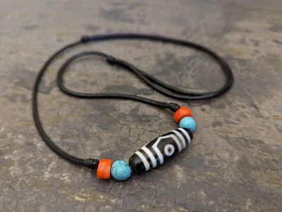 3 Augen Dzi Perlen Anhänger Halskette Tibetisch Vintage Echt Achat Talisman A... - Bild 1 von 4