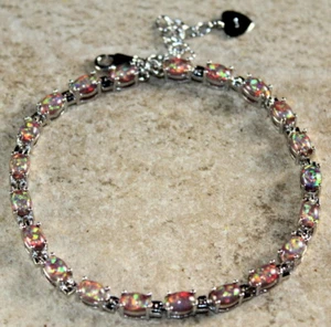Silver Elegant Orange Fire Opal Oval Bracelet Woman Gift - Bild 1 von 2