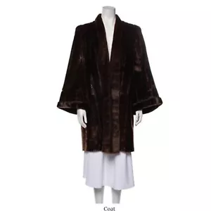 Abrigo de piel vintage para mujer manga kimono longitud media marrón talla S/M - Imagen 1 de 3