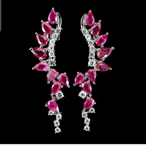 925Silber Engelsflügel OHRRINGE Stecker Echte Edelsteine RUBIN,  14k Vergoldung. - Bild 1 von 8
