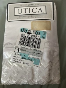 New Utica Luxury 250 Percale Set Standard Pillowcases White Lace Caroline’s NIP - Picture 1 of 4