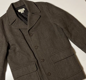 J Crew Herringbone Wool Blend Peacoat Mens M Brown Tweed Quilted Lined Jacket - Picture 1 of 8